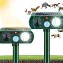 2 Pack 2025 Solar Ultrasonic Animal Repellent Outdoor Deer Repellent Devices Motion Detection Waterproof Cat Skunk Dog Raccoon Squirrel Rabbit Deterrent Animal Repeller LED Flash Light for Yard Farm