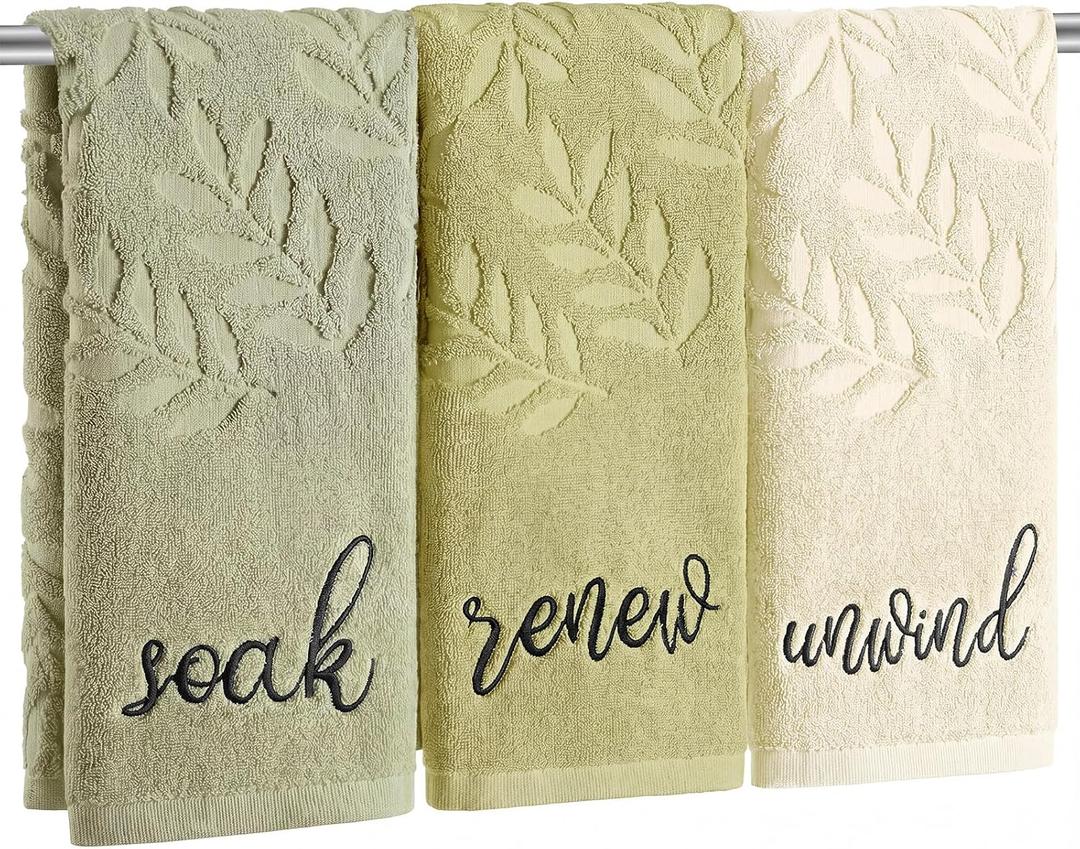 Moukeren 3 Pcs Hand Towels for Bathroom, 100% Cotton, Olive Green, 13.7 x 29.5 inches