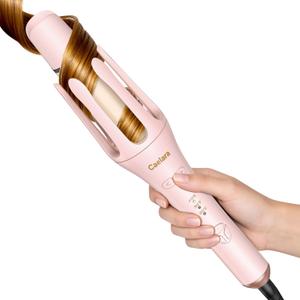 Automatic Curling Iron Beach Waves Curling Wand, Portable Hair Curler3 Temperatures Fast Heating, 2-Way Rotation, Anti-Scald, Anti-Tangle Rotating 30 Million Ionic Ceramic Coating (Pink)