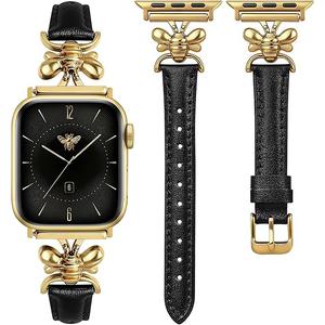 Wearlizer Slim Leather Band Compatible with Apple Watch Bands for Women 40/38/41/42mm, Top Genuine Leather Elegant Strap with Stylish Metal Design for iWatch Series 11 10 9 8 SE 7 6 5 SE 4 3 2 1