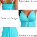 ROSEWE Womens Tankini Bathing Suits, Two-Piece Smocked Swim Dress, Print Swimsuits with Board Shorts (Blue, XL)