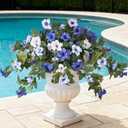 Ammyoo Artificial Fake Petunia Flowers for Outdoor Decoration, 2PCS Faux Silk Petunias Flower for Spring UV Resistant No Fade Realistic Plants for Garden Balcony Yard Porch Indoor Decor(Blue White)