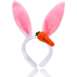 4 x QDTK Easter Bunny Ears Headbands Easter Rabbit Ear Carrot Hairband Pink Cute Rabbit Ears Hair Band Headpiece for Easter Birthday Party for Women and Girls