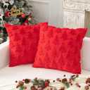 Christmas Tree Pillow Covers Set of 2 18x18 inches, 3D Xmas Tree Shaped Faux Fur Throw Pillow Covers for Couch, Sofa, Living Room Winter Holiday Decor, Farmhouse (Red)