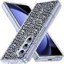 Magnetic for Galaxy Z Fold 5 Case, Clear Flowers Design Cover, Slim Anti-Yellow Hard PC Protective Soft TPU Bumper Shockproof Cute Case for Galaxy Z Fold 5, Leopard Pattern(10-112)