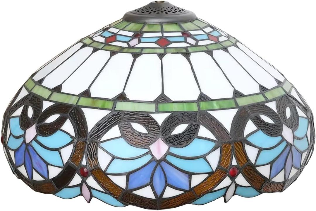 16 Inch Baroque Lamp Shade Replacement Only Tiffany Style Stained Glass Lampshade Retro Pastoral Lamp Cover Accessories Fit for Table Lamp Pendant Light Ceiling Light Floor Lights,Blue a