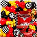 ALL-IN-1 Race Car Balloon Arch Kit & Garland with BONUS Trophy & Number 2 - Race Cars Balloons for Lightning McQueen Race Car Birthday Party Supplies & Boy Cars Theme Birthday Party Decorations