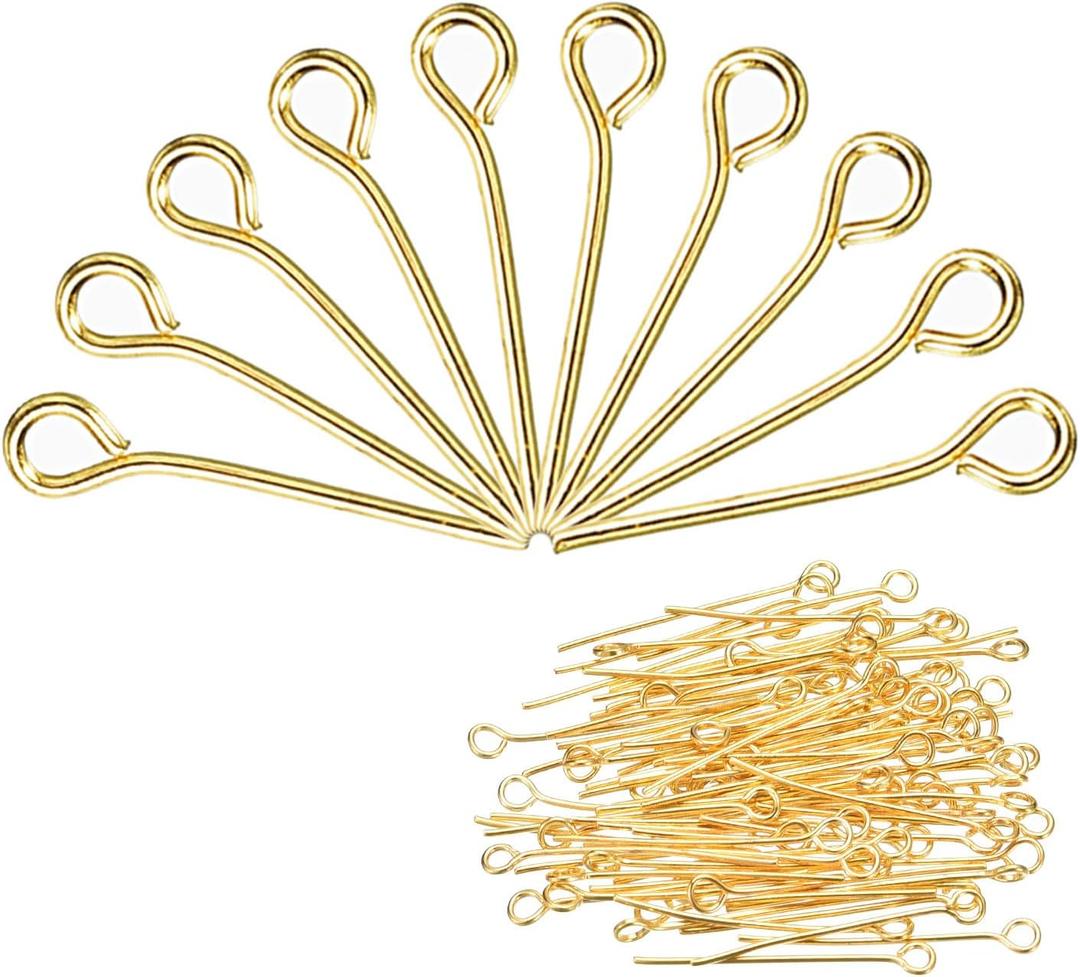 2 x MECCANIXITY 200Pcs Gold Iron Eye Pins 16mm 21 Gauge/0.7mm Eye Pins for Jewelry Making Findings DIY Craft Necklaces Bracelets Earrings Head Pins