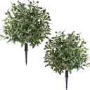 2 x ENVEN Artificial Topiary Ball Trees with Ground Spikes UV Resistant Faux Greenery Shrubs Fake Shrubs for Outdoors, Realistic Faux Plants Bushes for Garden Porch Yard Patio Decor (Green)