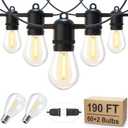 190FT Outdoor String Lights for Patio with 62 Shatterproof S14 Vintage Edison Bulbs, Waterproof Outside Hanging Lights for Backyard Deck Garden Party Xmas Decor, 2700K (Jet Black)