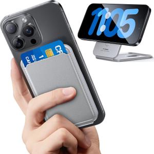 TORRAS for MagSafe Wallet, 360Spin Magnetic Stand, 18N Strongest Magnet, 3 Card Holder, Leather Minimalist Slim Wallet for iPhone 16/15/14/13/12, Samsung Galaxy & Google with Magnetic Case, Grey