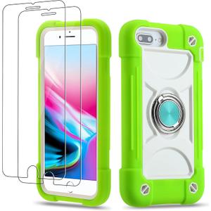 for iPhone 8 Plus/7 Plus Case,iPhone 6 Plus Case/iPhone 6s Plus case 5.5 Inch with Ring Stand, with 2 Pack Glass Screen Protector Heavy-Duty Grade Phone Cover (Guava)