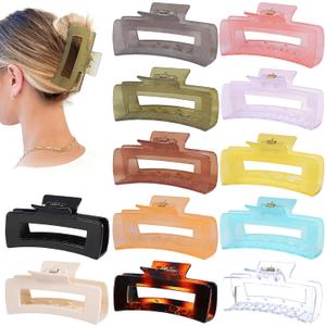 Sisiaipu 10 Pack Large Square Hair Claw Clips for Women and Girls, 4.1 x 2.1 x 1.2 inch, 10 Rubber Paint and Plastic Materials, Non-Slip Jumbo Jaw Design - Jelly