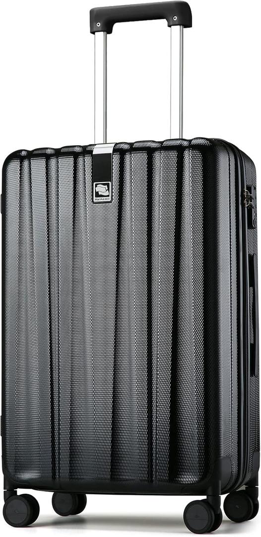 Hanke 24 Inch Luggage Suitcases With Spinner Wheels Lightweight PC Hard Shell Rolling Suitcase With Travel Lock,Checked-Medium 24-Inch(Jet Black)
