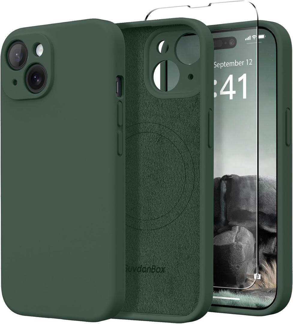 SuydanBox Magnetic for iPhone 14 Case, Compatible with MagSafe, [Full Camera Protection][Screen Protector] Silicone Shockproof Protective Phone Case for iPhone 14 6.1 inch, Alpine Green