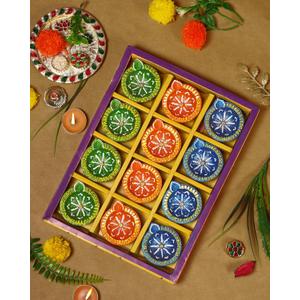 Handmade Terracotta Set of 12 Clay Diya for Diwali/Navratri Decorations Oil Lamp Tea Light Holder | Indian Festival Diyas for Pooja & Diwali Decorations Clay Diya (Multicolor)