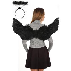 Angel Wings and Halo Adult Feather Angel Wings Costume for Women Halloween Cosplay Costumes (Black)