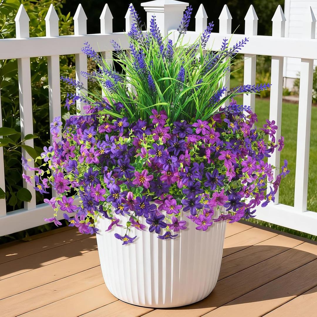 Artificial Flowers for Outdoors UV Resistant, 14 Bundles Fake Flowers Daisy with Lavender Faux Outdoor Plants Silk Flower for Outside Planters Patio Porch Window Garden Yard Spring Summer Decoration