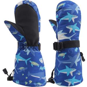 BAVST Winter Kids Waterproof Gloves for Boys Girls Snow Ski Toddler Baby Mittens Outdoor for Infant Teens 1-5T (L(4-6T), Shark)