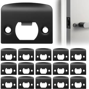 15 Pcs Door Strike Plate, Black Stainless Steel Deadbolt Strike Plate, Full Lip Round Corner Strike Plate Deadbolt Covers Door Reinforcement Kit