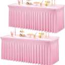 2Pack Baby Pink Spandex Table Clothes for 6 Foot Rectangle Tables, Wrinkle Free Fitted Tablecloths 6ft Stretchy Light Pink Tablecovers Desk Skirt for Parties Weddings Birthday Banquet Baby Shower