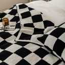 Ultra Soft Cozy Buffalo Checkerboard Grid Fluffy Microfiber Knitted Throw Blanket Lightweight Checkered Bed Blanket for Sofa Couch Bed Black 51"X63"