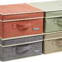 YueYue Small 4 Pack Fabric Stroage Box with Lids, Linen Foldable Stroage Box with lids 4 Color Set 12.4in/12in/6.7in