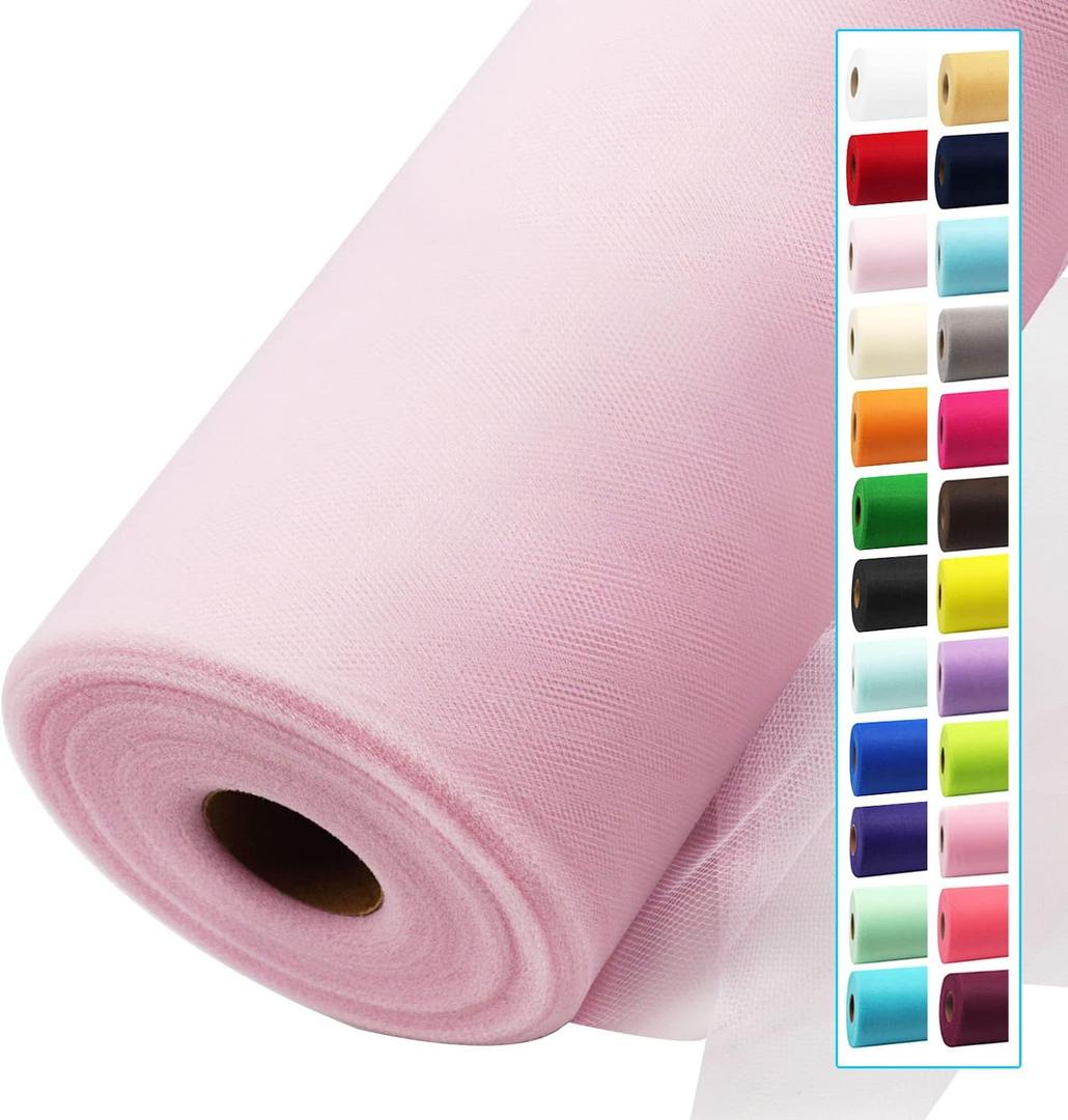Light Pink Tulle Fabric Rolls 54 Inch by 40 Yards Tulle Bolt Spool for Wedding Decorations DIY Tutu Baby Shower Table Skirt Ceiling Decor Birthday Party Craft Supplies