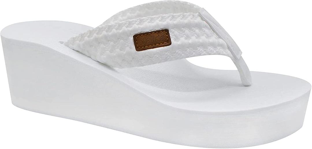 MALIDA Womens Wedge Arch Support Flip Flops Cushion Soft Rubber Midsole Platform Thong Sandals with Rubber Sole (7, White)