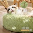 Bedsure Calming Cat Beds for Indoor Cats - Small Cat Bed Washable 20 inches, Anti-Slip Round Fluffy Plush Faux Fur Pet Bed, Fits up to 15 lbs Pets, Green