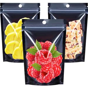 100PCS Resealable Mylar Food Storage Bags, Black Smell Proof Foil Bags with Clear Front Window,7.9x11.8 Inch Stand Up Pouches Reusable Bag for Small Business ,Coffee, Party Favors, Cookies.