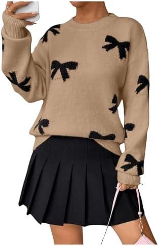 GORGLITTER Women's Bow Sweater Vintage Cute Cozy Knit Holiday Long Sleeve Crew Neck Pullover Fall Sweaters 2025 Size Medium