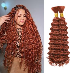 Ginger Braiding Hair for Boho Braids Curls 20 Inch Copper Red Deep Wave Bulk Hair for Braiding 200g 2 Bundles No Weft Wet and Wavy Auburn Bohemian Braiding Hair Extensions 350