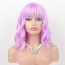 Multicolor Wavy Bob Wig with Bangs for Women - Shoulder Length Synthetic Cosplay Wig for Girls, Costume Party (Loose Wavy Style) (Purple)