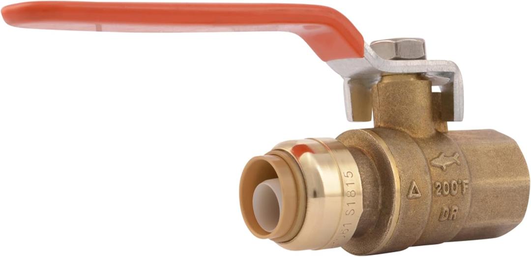 SharkBite 1/2 x 1/2 Inch Ball Valve with FNPT Connector, Push to Connect Brass Plumbing Fitting, PEX Pipe, Copper, CPVC, PE-RT, HDPE, 22182-0000LF