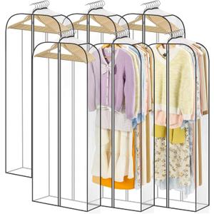 LANDNEOO 6 Pack Clear Garment Bags for Hanging Clothes with Zippers on Double Sides - 10'' Clothes Storage for Coat, Dress, and Fur in Closet - 60'' Long Suit Bags