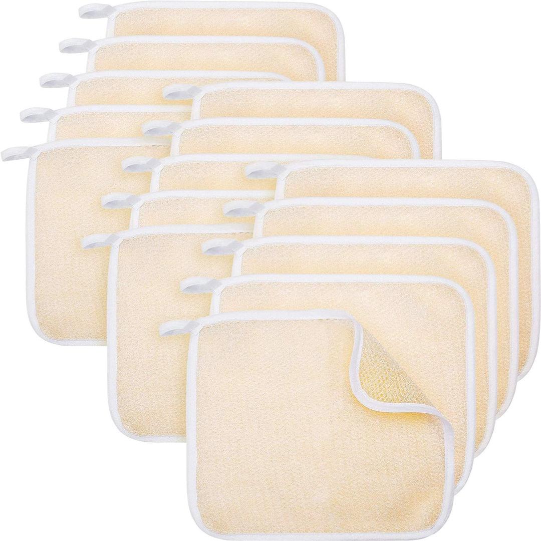 Tatuo 15 Packs Exfoliating Face Body Wash Cloths Towel Two Side Soft Weave Bath Cloth Exfoliating Scrubbing Massage Bath Towel for Women and Man(White Edge)