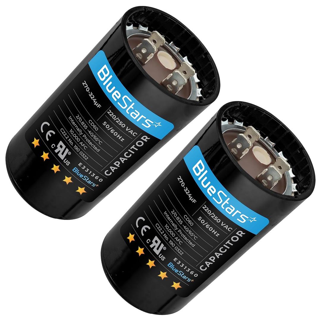 2 x [Updated Version] 270-324 uF MFD 250 VAC Round Motor Start Capacitor 50/60 Hz CD60 AC Electric Replacement Part by BlueStars - Pack of 2