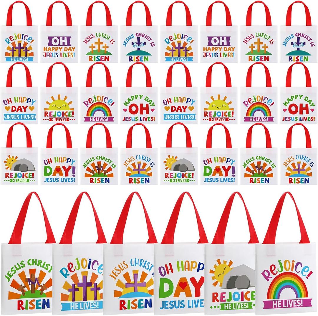 36 Pcs Christian Easter Tote Bags Bulk He Lives Gift Tote Religious Nativity He Is Risen Christian Canvas Bags for Church Prizes Party Supplies Gift