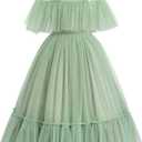 IBAKOM Flower Girl Off Shoulder Formal Wedding Dress Teen Homecoming Cocktail Graduation Ball Gown Tween Junior Easter Dress (15-16 Years, Sage Green)