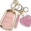 Key Fob Cover with Heart Keychain, Car Key Shell Compatible with Kia 2020-2022 Soul 2019-2021 Forte 2020-2021 Telluride K5 2021-2022 Seltos NIRO Sportage Sorento Protector (Pink)