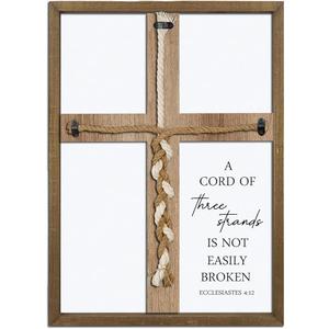 Surfapans A Cord of Three Strands Wedding Sign 15"X10" Braid for Wedding Ceremony Ideas Wood Frame for Couple Anniversary Religious Christian Marriage Gifts Decor Ecclesiastes 4:912 (Wood)