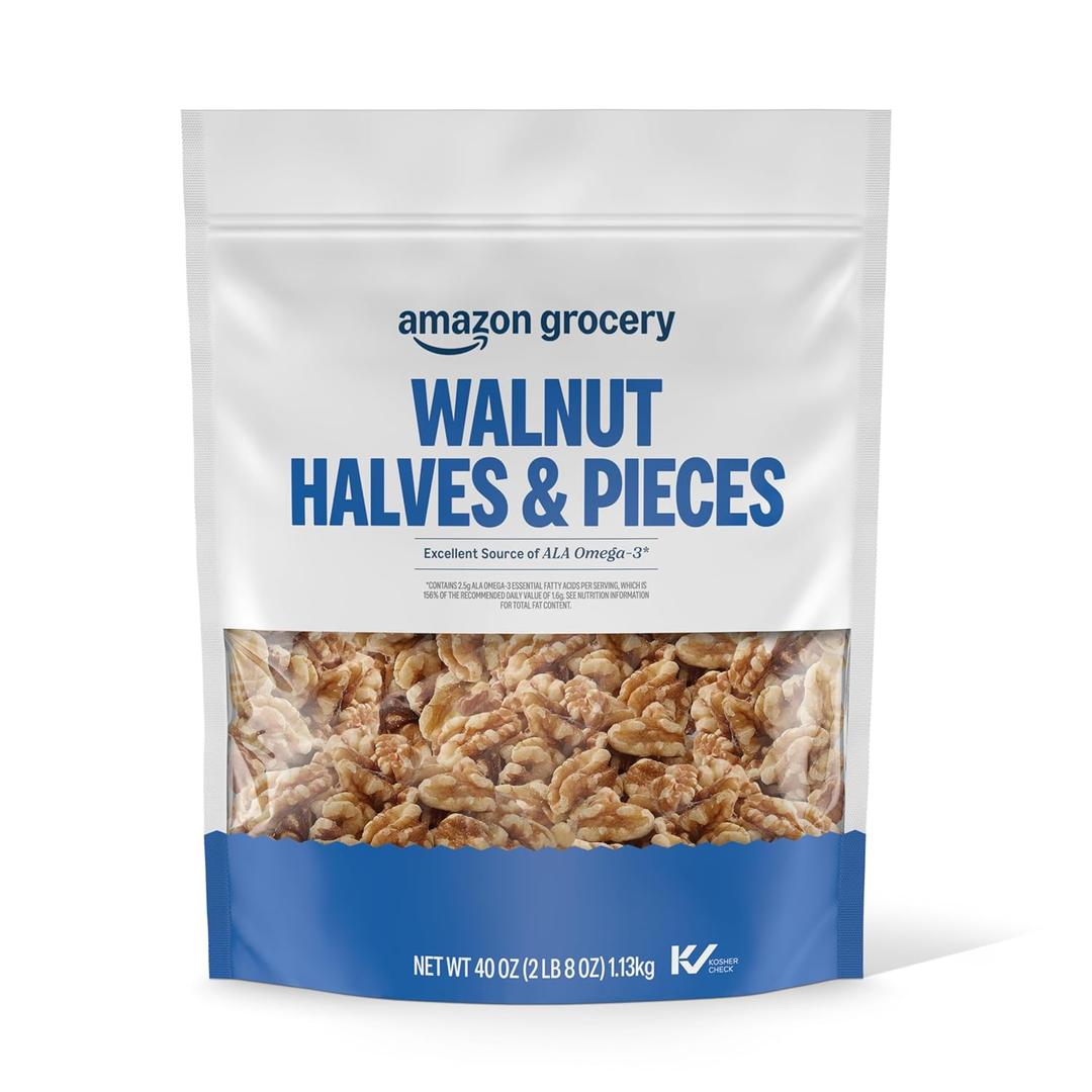2 x Amazon Grocery, Walnut Halves & Pieces, 40 Oz (Previously Happy Belly, (EXP 07/26/27)