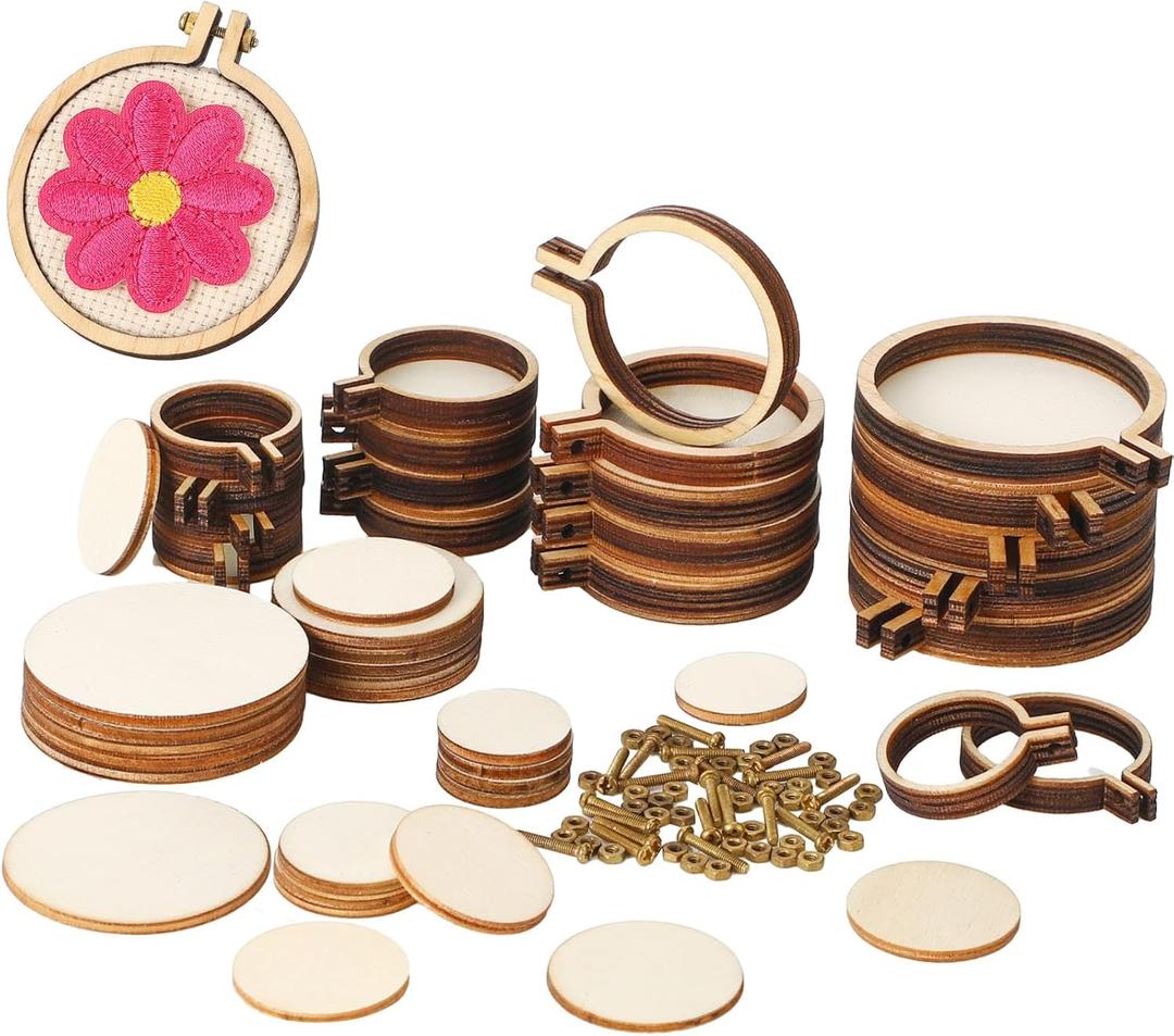 Jetec 20 Pieces 4 Sizes Mini Embroidery Hoops Wooden Small Tiny Embroidery Hoops Adjustable Circle Cross Stitch Ring Bulk for Home Ornaments Art Craft Handy Sewing