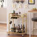 TUTOTAK Gold Bar Cart with 2 Mirrored Shelves, Wine Rack & Glass Holder, 2 tier（23.7"W)