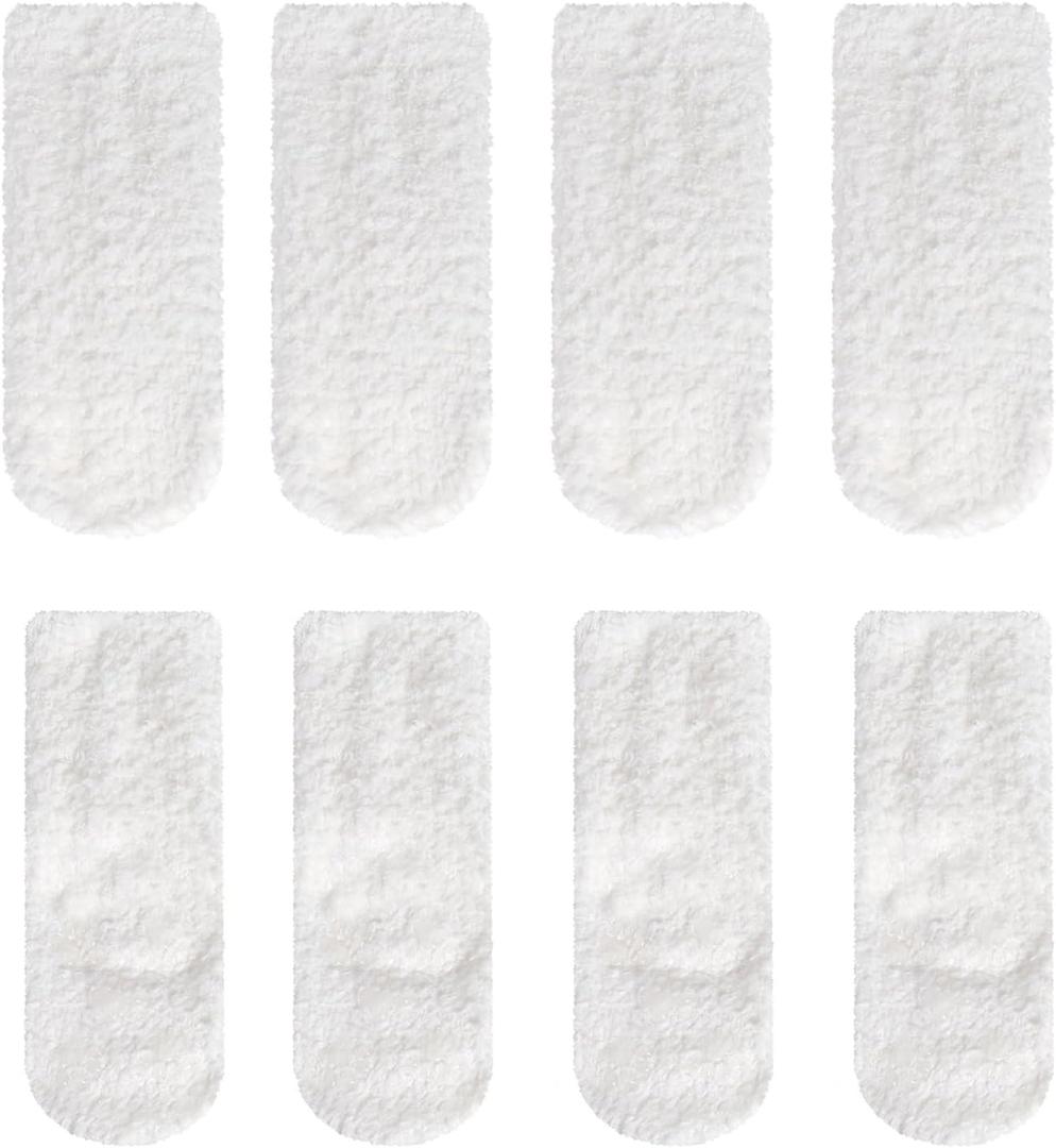 4 Pairs Baby Fuzzy Socks with Grips Toddlers Cozy Anti Slip Winter Sock for 1-6 Years Boys Girls Warm Gift Socks (White)