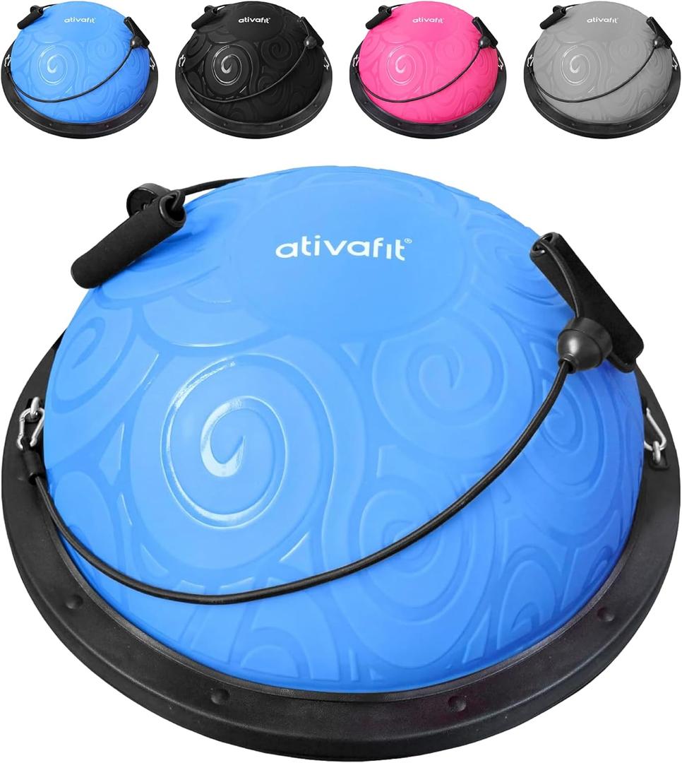 Ativafit Balance Ball Half Exercise Ball Balance Trainer Inflatable Yoga Ball for Home Gym Workouts Core Strength Fitness Half Ball with Resistance Bands, Pump, Support to 660 lbs