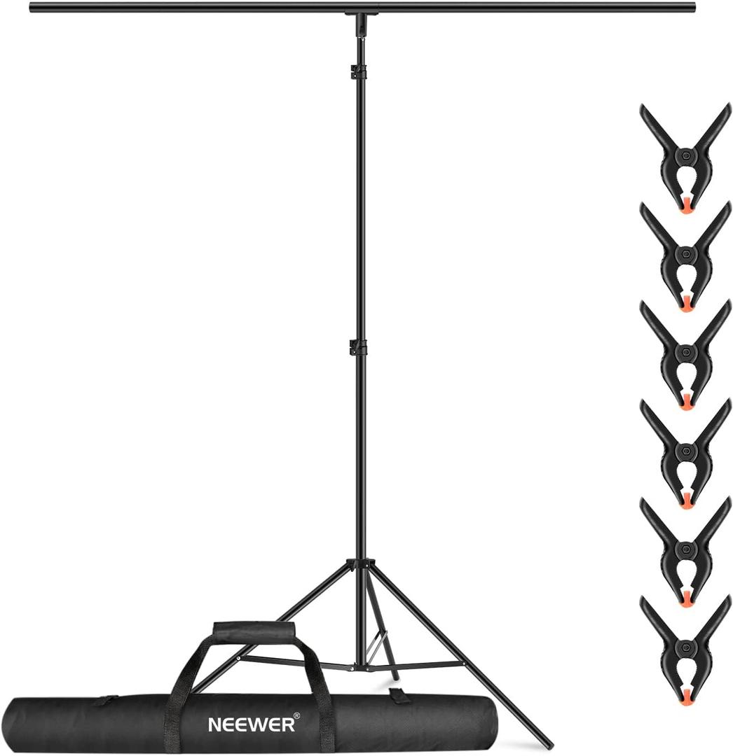 NEEWER T-Shaped Background Backdrop Support Stand Kit, 8.5ft/2.6m Tall Adjustable Tripod Stand and 5ft/1.5m Wide Crossbars with 6 Spring Clamps and 1 Carrying Bag for Studio Photo Video Photography
