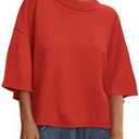 BTFBM Womens Short Sleeve Tops 2025 Summer Casual Crew Neck Oversized Sweater Solid Color Ribbed Knit T Shirts Pack of 2, Rust Red