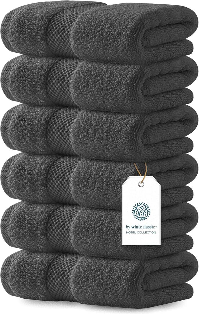 White Classic Luxury Charcoal Hand Towels - Soft 100% Turkish Cotton | Highly Absorbent Hotel spa Bathroom Towel Collection | 16x30 Inch | Set of 6 (07: Charcoal Gray)